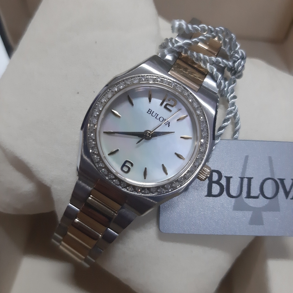 Good Condition Ladies Bulova Two Tone with Diamonds